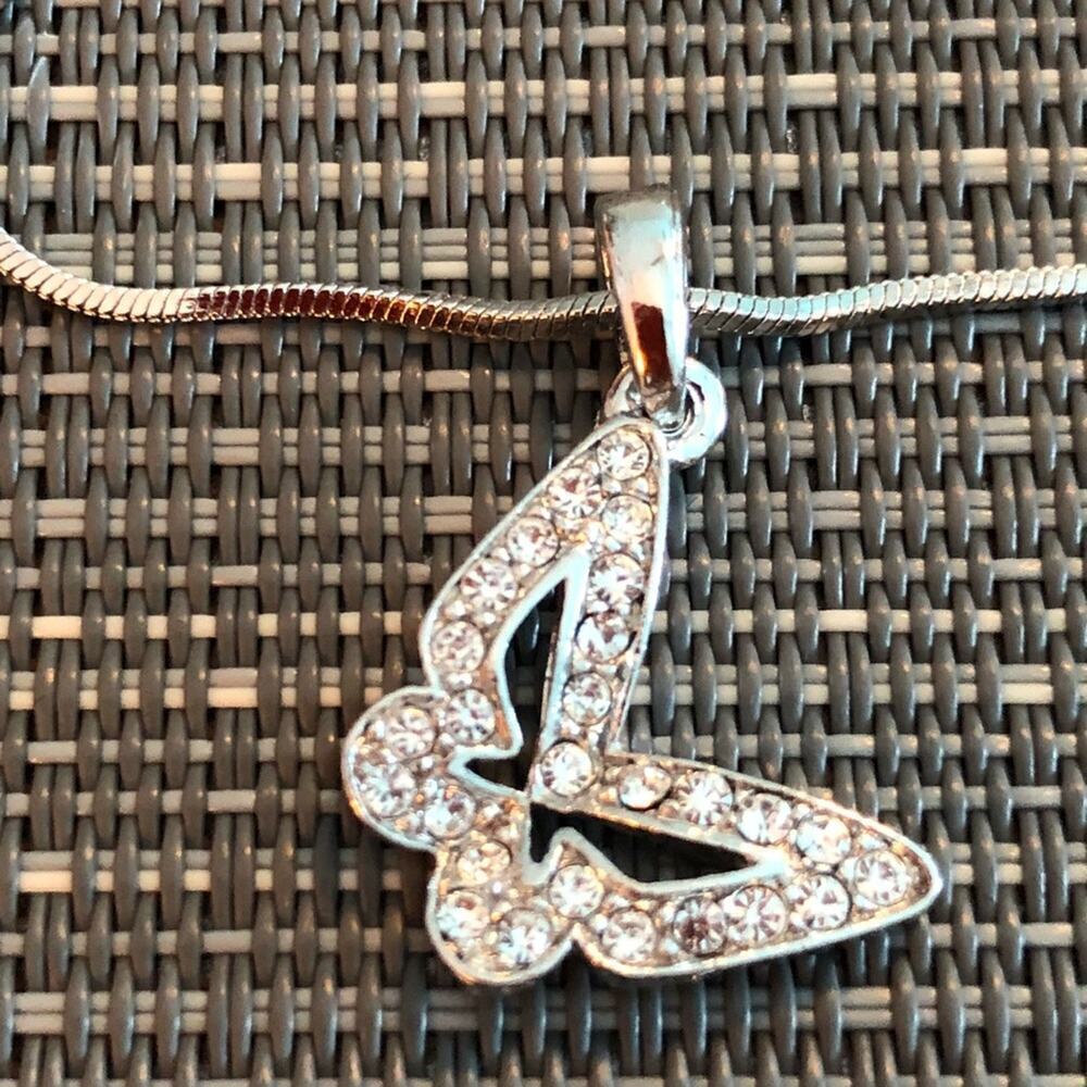 Silver Wing Butterly Charm Necklace - Picture 2 of 4